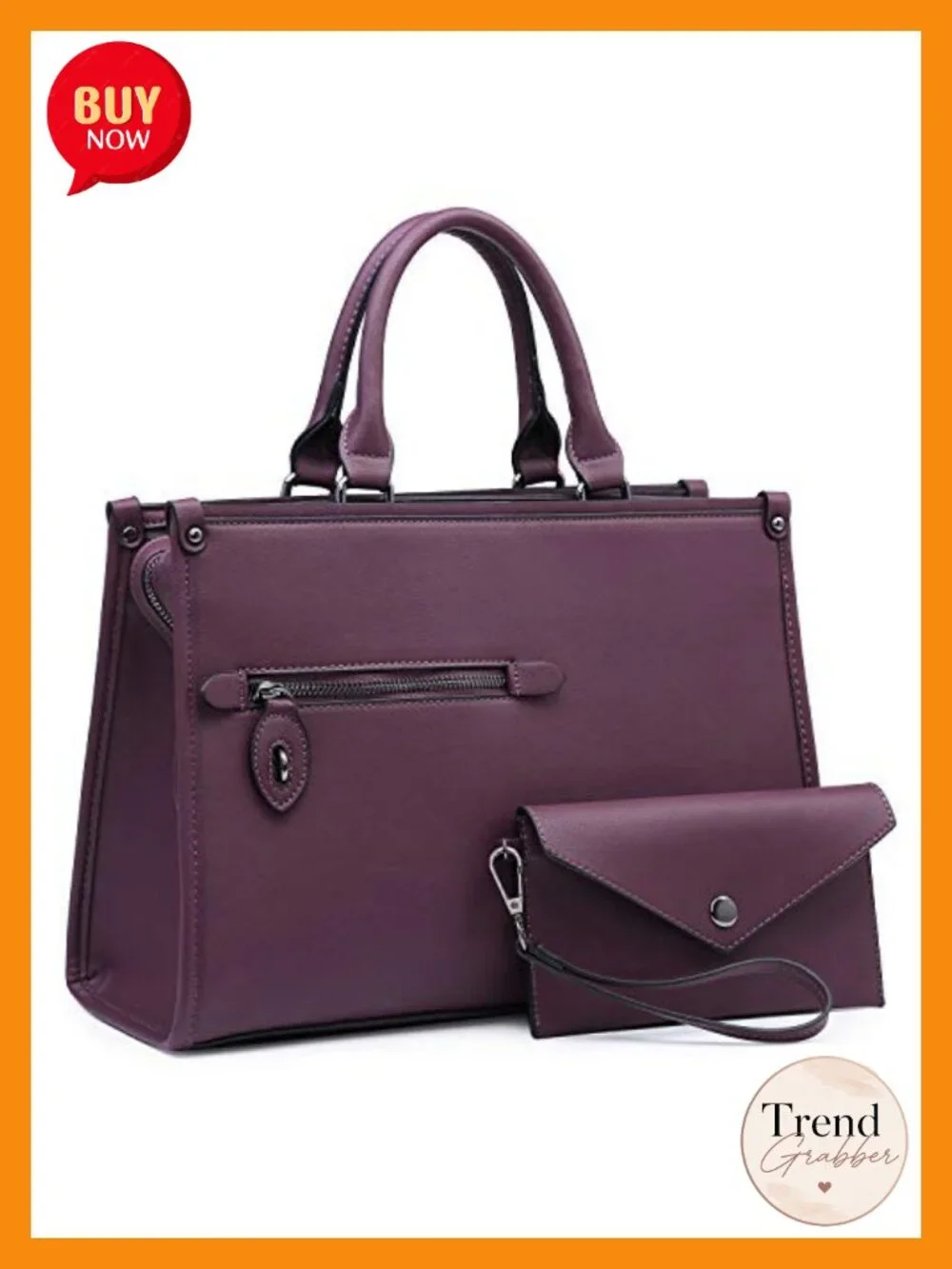 Vegan Leather Satchel Tote with Matching Wallet, Top Handle & Shoulder Strap